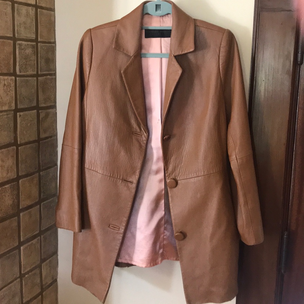 Michael Robinson Collection Tan Leather Coat, Sz M